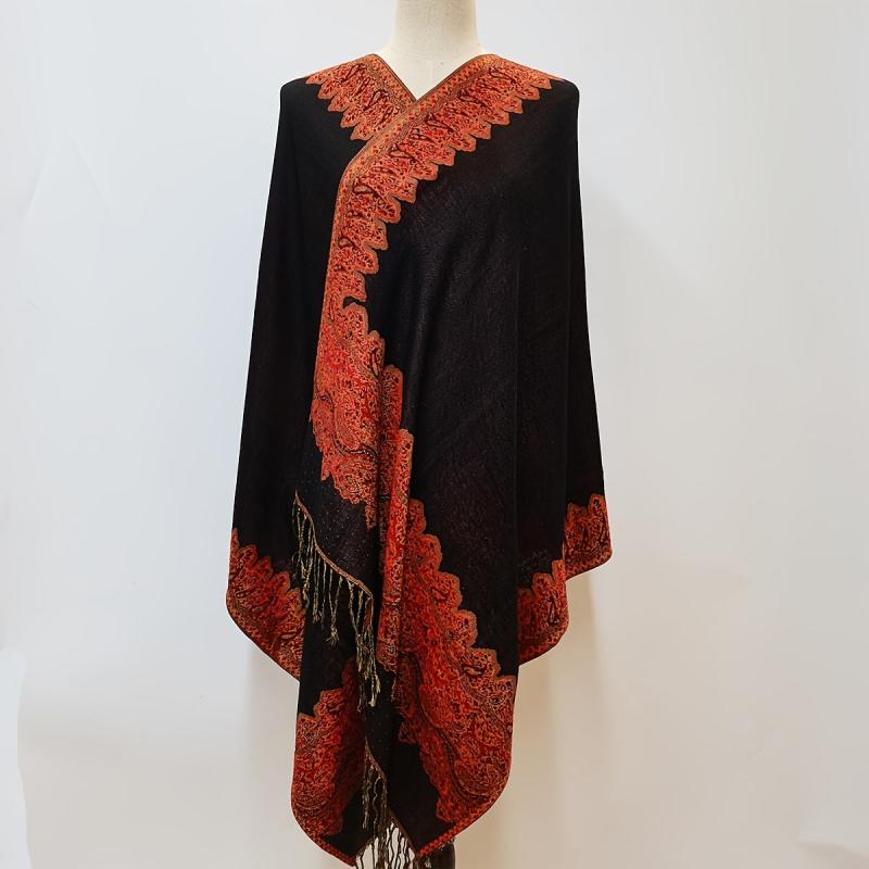 Orange Paisley Jacquard Tassel Scarf Women's Windproof Shawl
