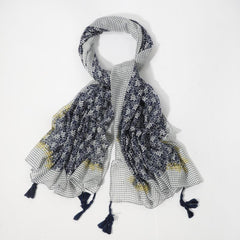 Vintage Floral Print Boho Scarf Tassel Shawl
