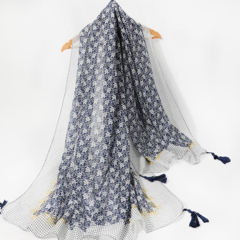 Vintage Floral Print Boho Scarf Tassel Shawl
