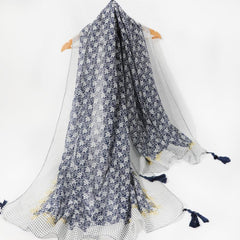 Vintage Floral Print Boho Scarf Tassel Shawl