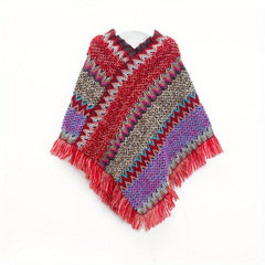 Boho Knitted Tassel Shawl Geometric Block Scarf