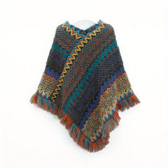 Boho Knitted Tassel Shawl Geometric Block Scarf