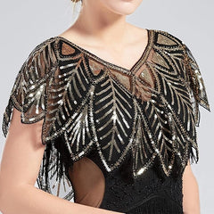 Sequins Leaf Lace Shawl Vintage Beaded Evening Cape Bridal Women Dress