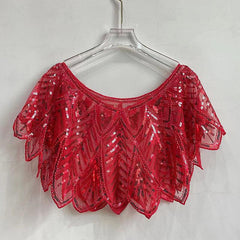Sequins Leaf Lace Shawl Vintage Beaded Evening Cape Bridal Women Dress