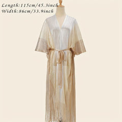 Hollow Out Sunscreen Fringed Long Shawl Lace Up Large Wraps