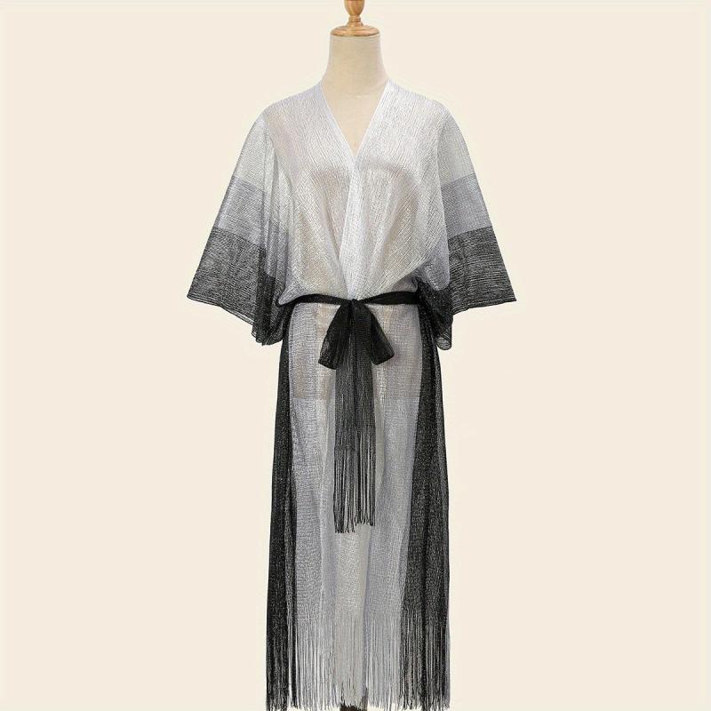 Hollow Out Sunscreen Fringed Long Shawl Lace Up Large Wraps