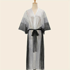 Hollow Out Sunscreen Fringed Long Shawl Lace Up Large Wraps