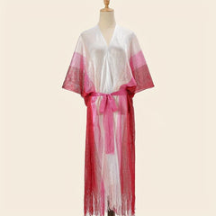 Hollow Out Sunscreen Fringed Long Shawl Lace Up Large Wraps