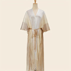 Hollow Out Sunscreen Fringed Long Shawl Lace Up Large Wraps