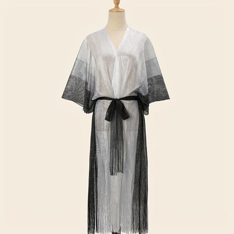 Hollow Out Sunscreen Fringed Long Shawl Lace Up Large Wraps