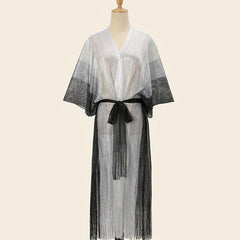 Hollow Out Sunscreen Fringed Long Shawl Lace Up Large Wraps
