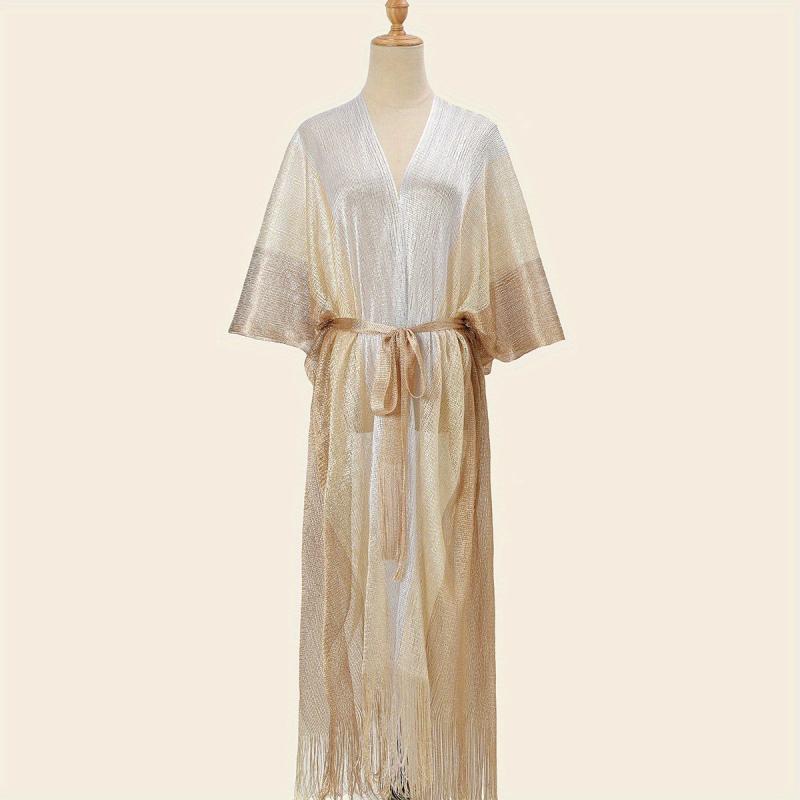 Hollow Out Sunscreen Fringed Long Shawl Lace Up Large Wraps