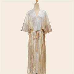 Hollow Out Sunscreen Fringed Long Shawl Lace Up Large Wraps