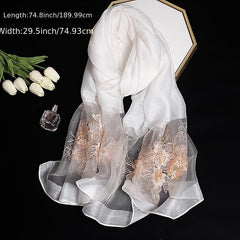 Colorful Silk Scarf Flower Embroidery Women's Wrap