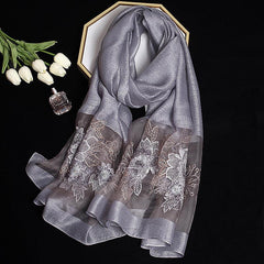 Colorful Silk Scarf Flower Embroidery Women's Wrap