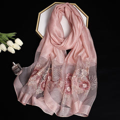 Colorful Silk Scarf Flower Embroidery Women's Wrap