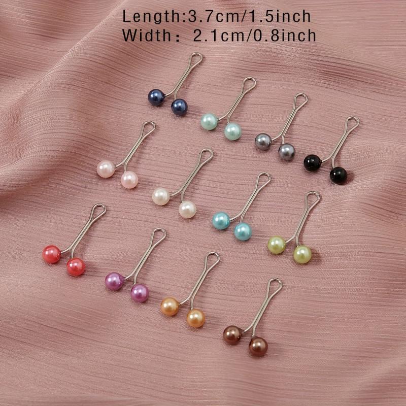 12pcs Faux Pearl Scarf Pin Headscarf U Shape Clip Shawl Brooch Multicolor