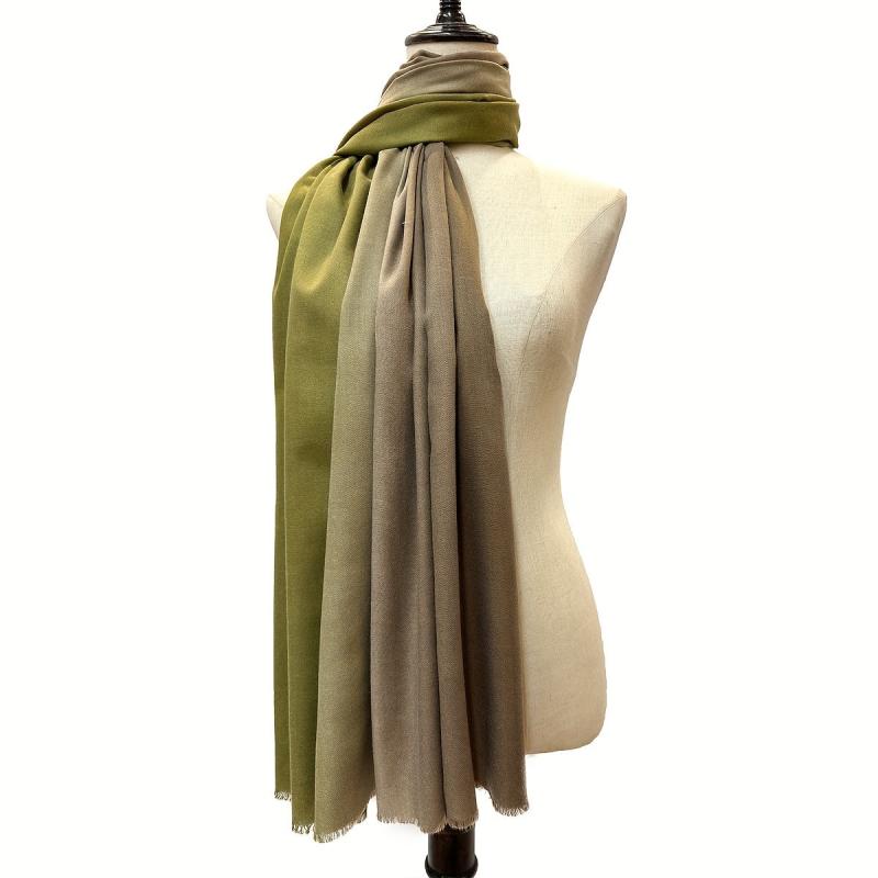Vintage Gradient Large Scarf Cashmere Shawl Frayed Edge