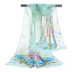 Flower Print Silk Scarf Beach Sunscreen Chiffon Wrap Women Hair Accessory
