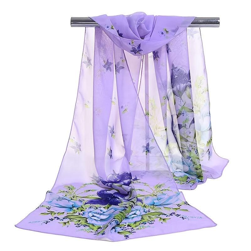 Flower Print Silk Scarf Beach Sunscreen Chiffon Wrap Women Hair Accessory