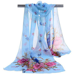 Flower Print Silk Scarf Beach Sunscreen Chiffon Wrap Women Hair Accessory
