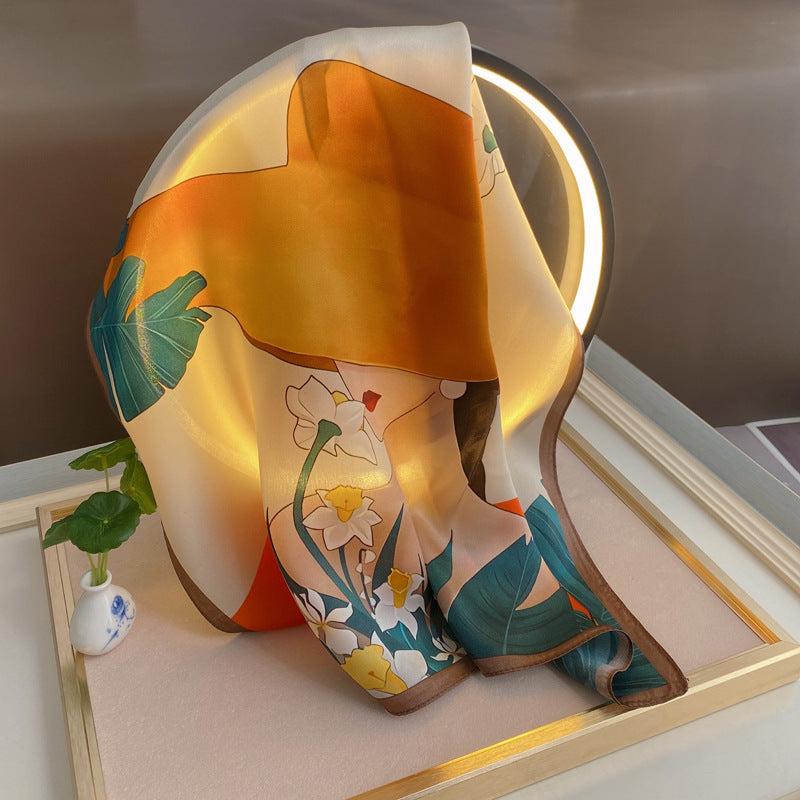 Printed Silk Satin Scarf for Traveling