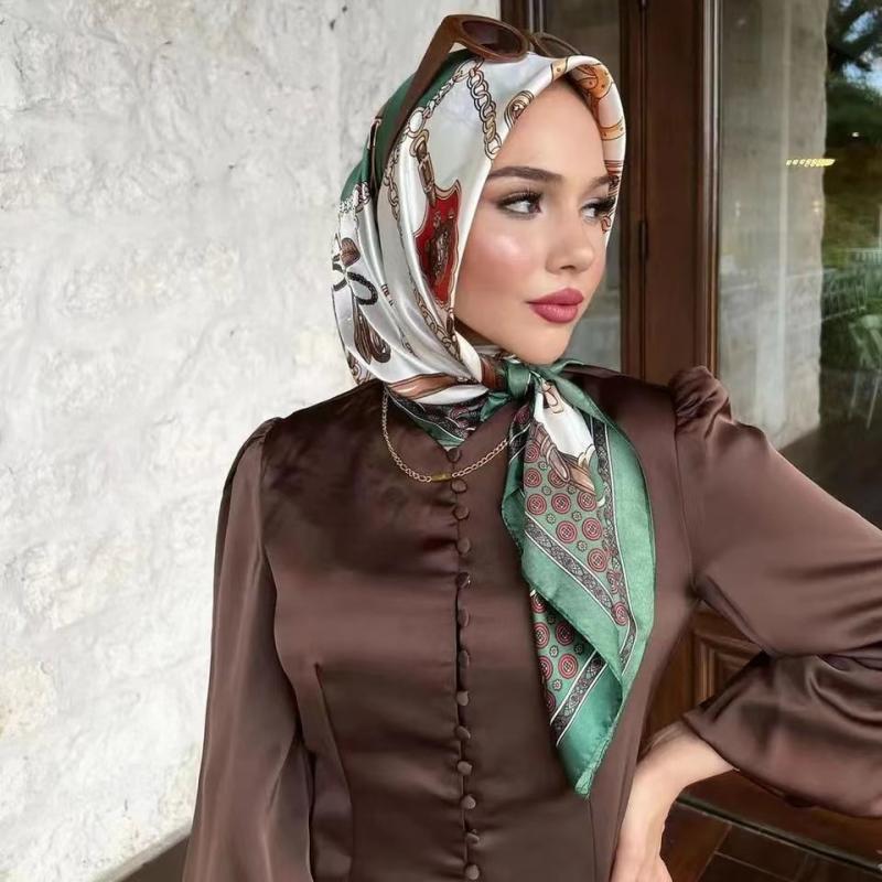 Printed Silk Satin Scarf for Traveling