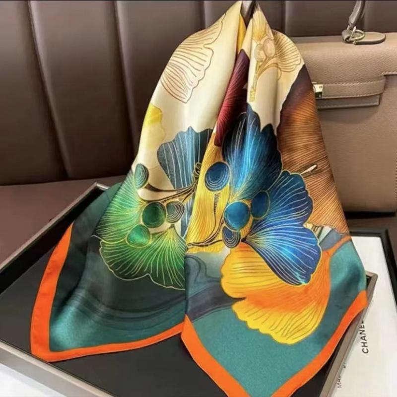 Printed Silk Satin Scarf for Traveling