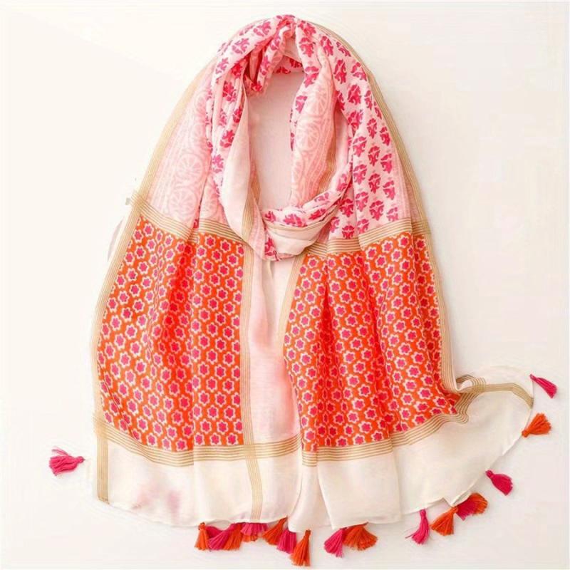 Floral Printed Fringed Shawl Scarf Lightweight Travel Beach Towel