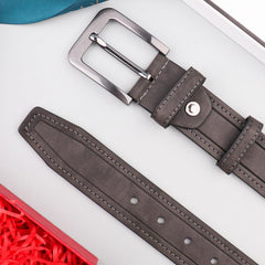 Men's Dark Grey PU Leather Belt with Pin Buckle