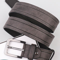 Men's Dark Grey PU Leather Belt with Pin Buckle