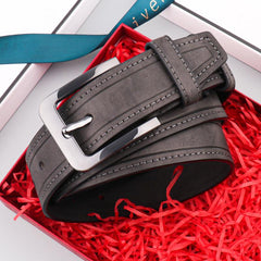 Men's Dark Grey PU Leather Belt with Pin Buckle