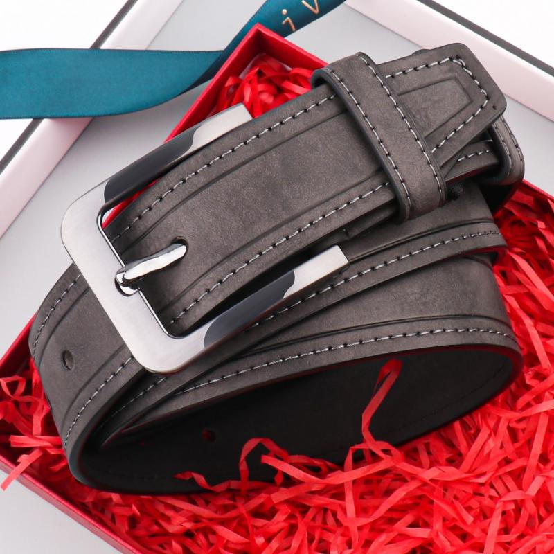 Men's Dark Grey PU Leather Belt with Pin Buckle