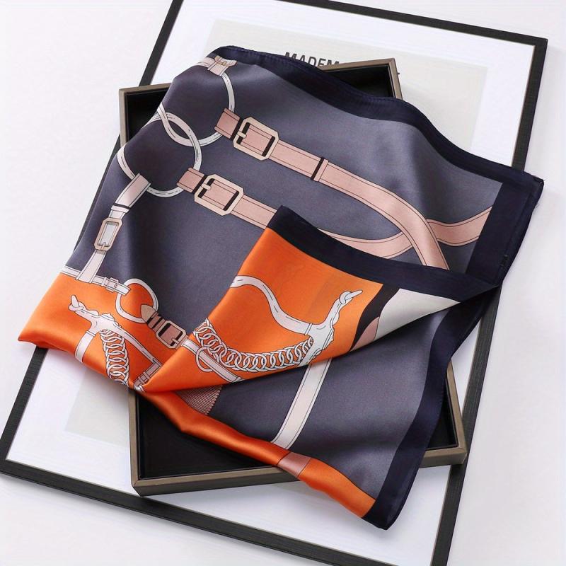 Purple Floral Print Square Scarf Silk Shawl Bandana Satin Neckerchief