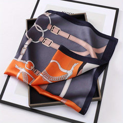Purple Floral Print Square Scarf Silk Shawl Bandana Satin Neckerchief