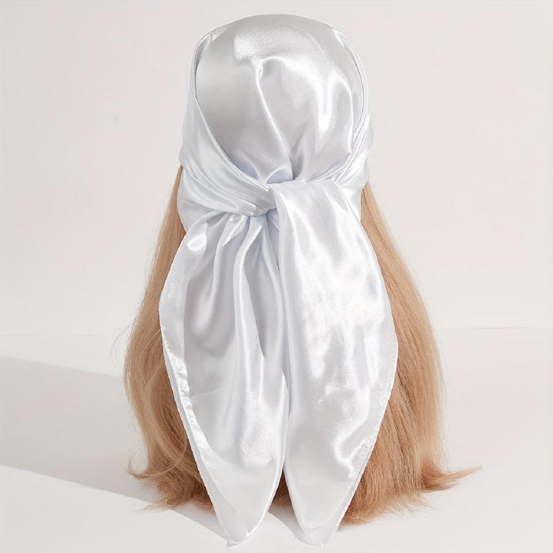 Solid Bandana Silk Satin Square Scarf Head Wrap Neckerchief