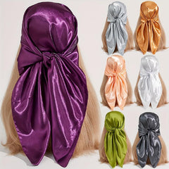 Solid Bandana Silk Satin Square Scarf Head Wrap Neckerchief