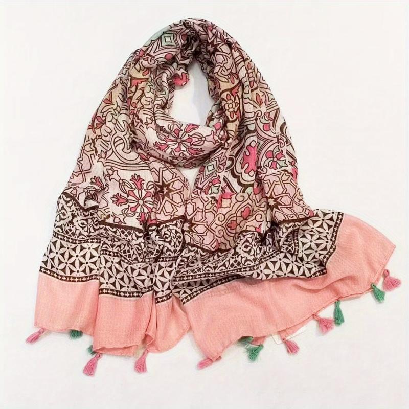 Boho Tassel Scarf Vintage Flower Print Shawl