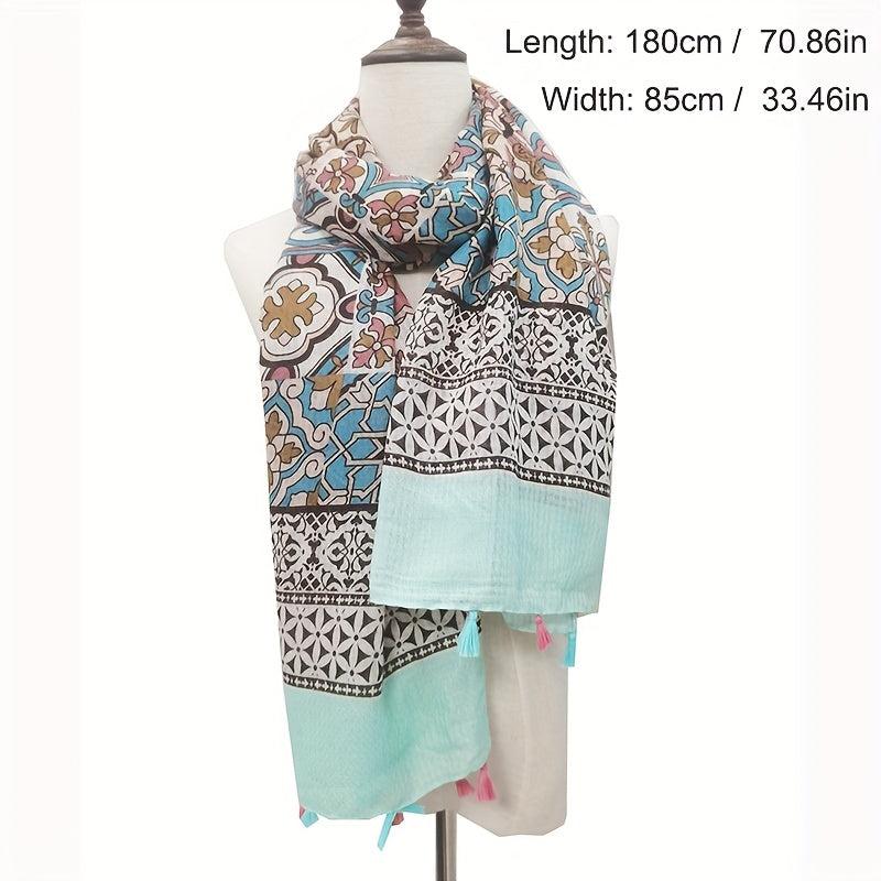 Boho Tassel Scarf Vintage Flower Print Shawl