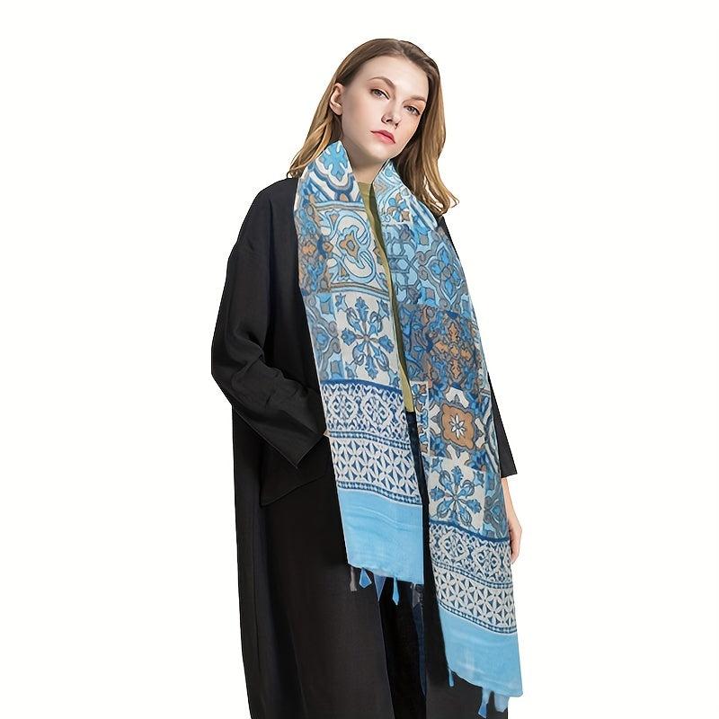 Boho Tassel Scarf Vintage Flower Print Shawl