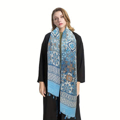 Boho Tassel Scarf Vintage Flower Print Shawl