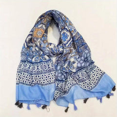 Boho Tassel Scarf Vintage Flower Print Shawl