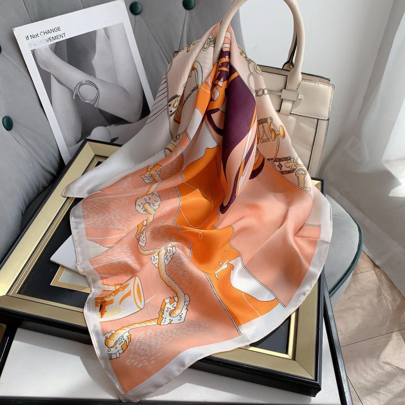 70cm Classic Chain Print Bandana Satin Square Scarf Hair Accessory