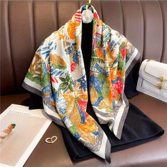 85cm Floral Square Scarf Sunproof Shawl Headband Vintage Inelastic