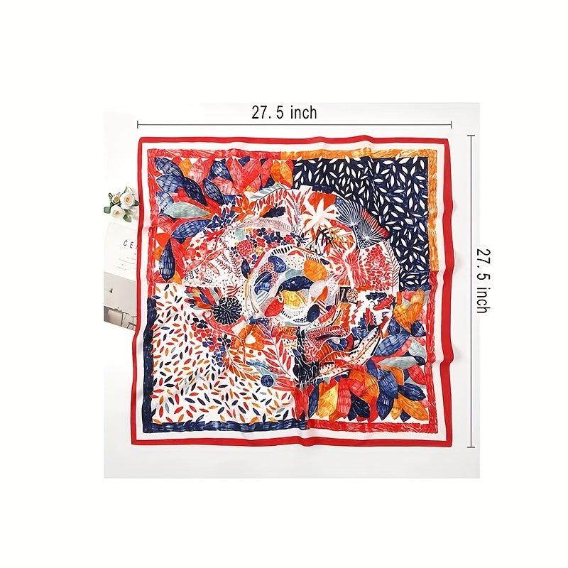 85cm Floral Square Scarf Sunproof Shawl Headband Vintage Inelastic