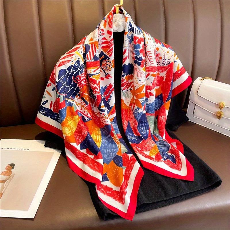 85cm Floral Square Scarf Sunproof Shawl Headband Vintage Inelastic