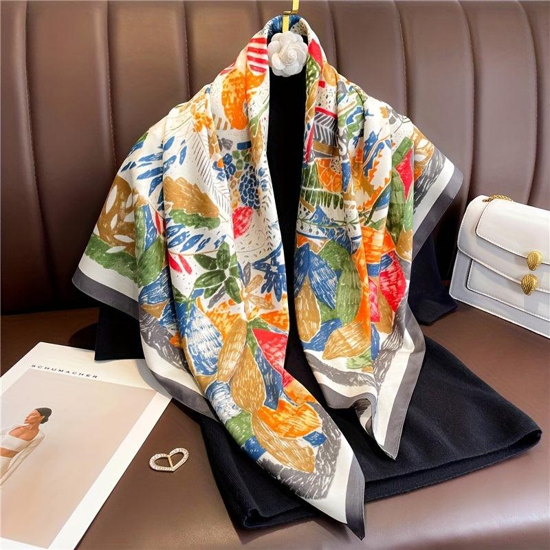85cm Floral Square Scarf Sunproof Shawl Headband Vintage Inelastic