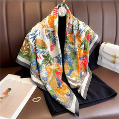 85cm Floral Square Scarf Sunproof Shawl Headband Vintage Inelastic
