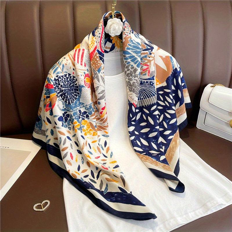85cm Floral Square Scarf Sunproof Shawl Headband Vintage Inelastic