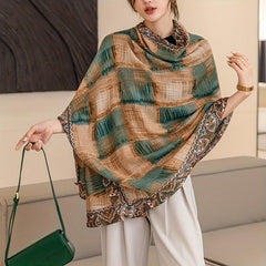 Vintage Plaid Print Scarf Large Shawl Boho Paisley Print Cape